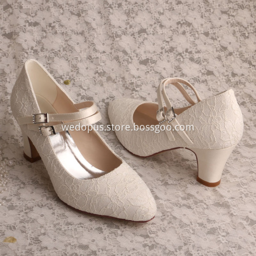 Block Heel Wedding Shoes for Bride with Laces